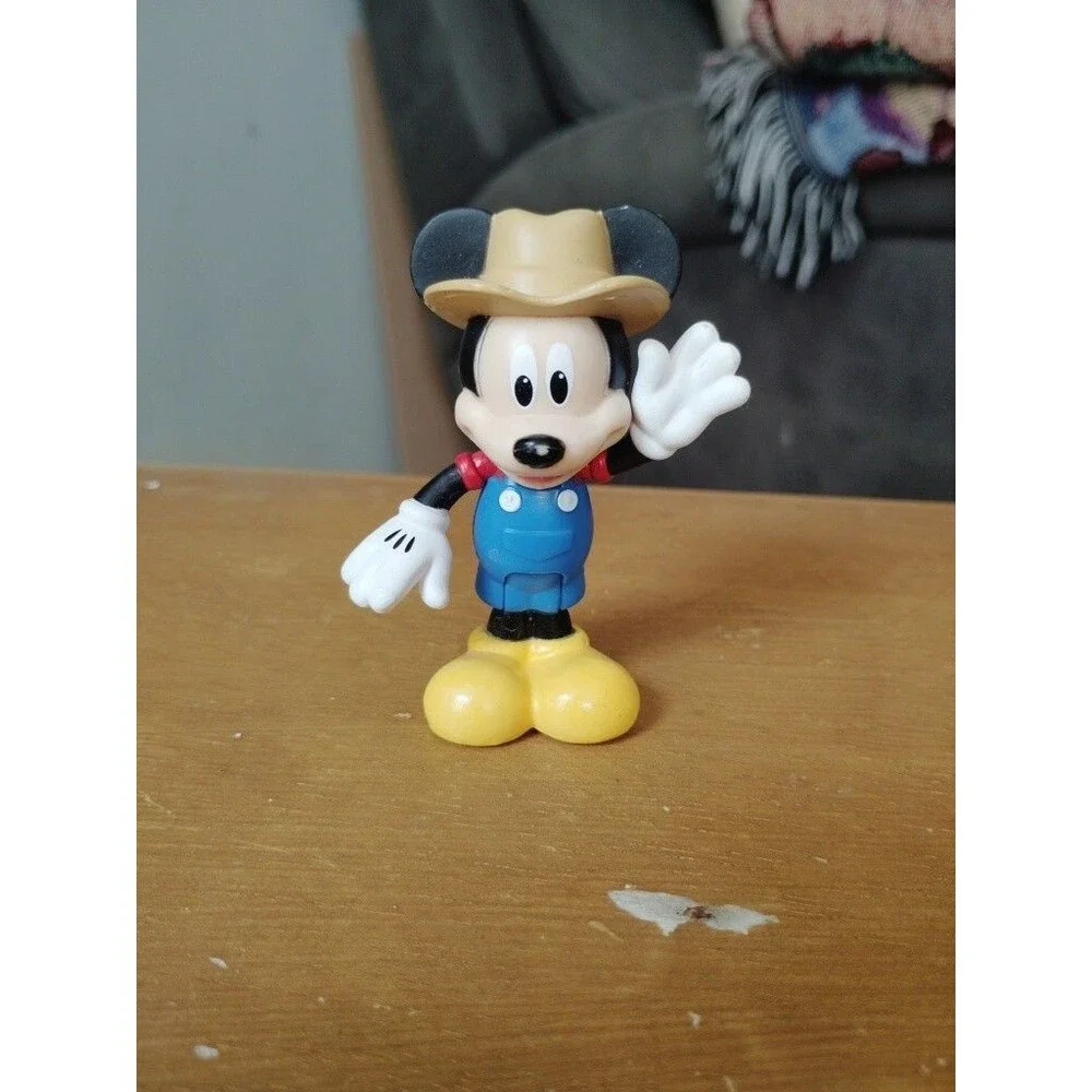 Disney Mickey Mouse PVC Figure Farmer Gardener Overalls Tan Hat Toy